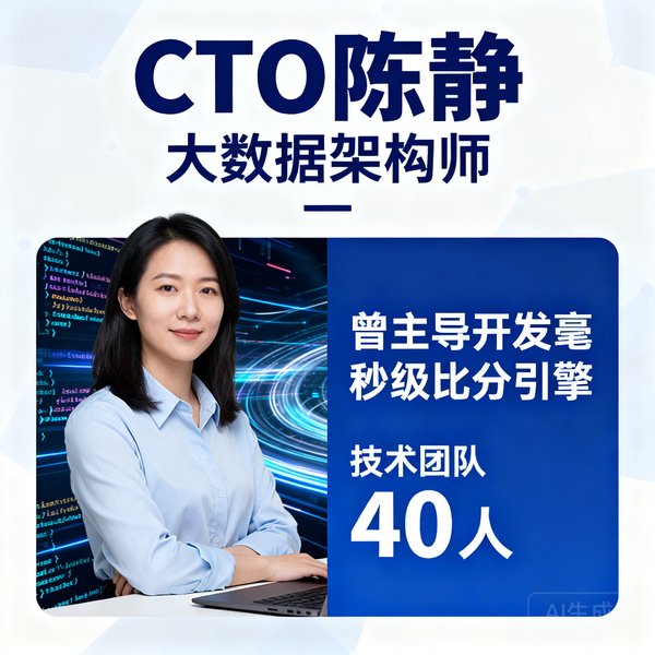 CTO陈静，大数据架构师，曾主导开发毫秒级比分引擎，技术团队40人